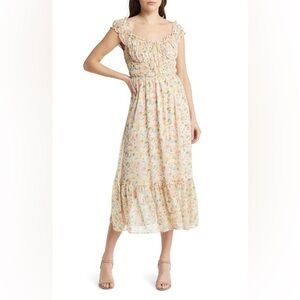 Pastel Floral Ruffle Midi Dress